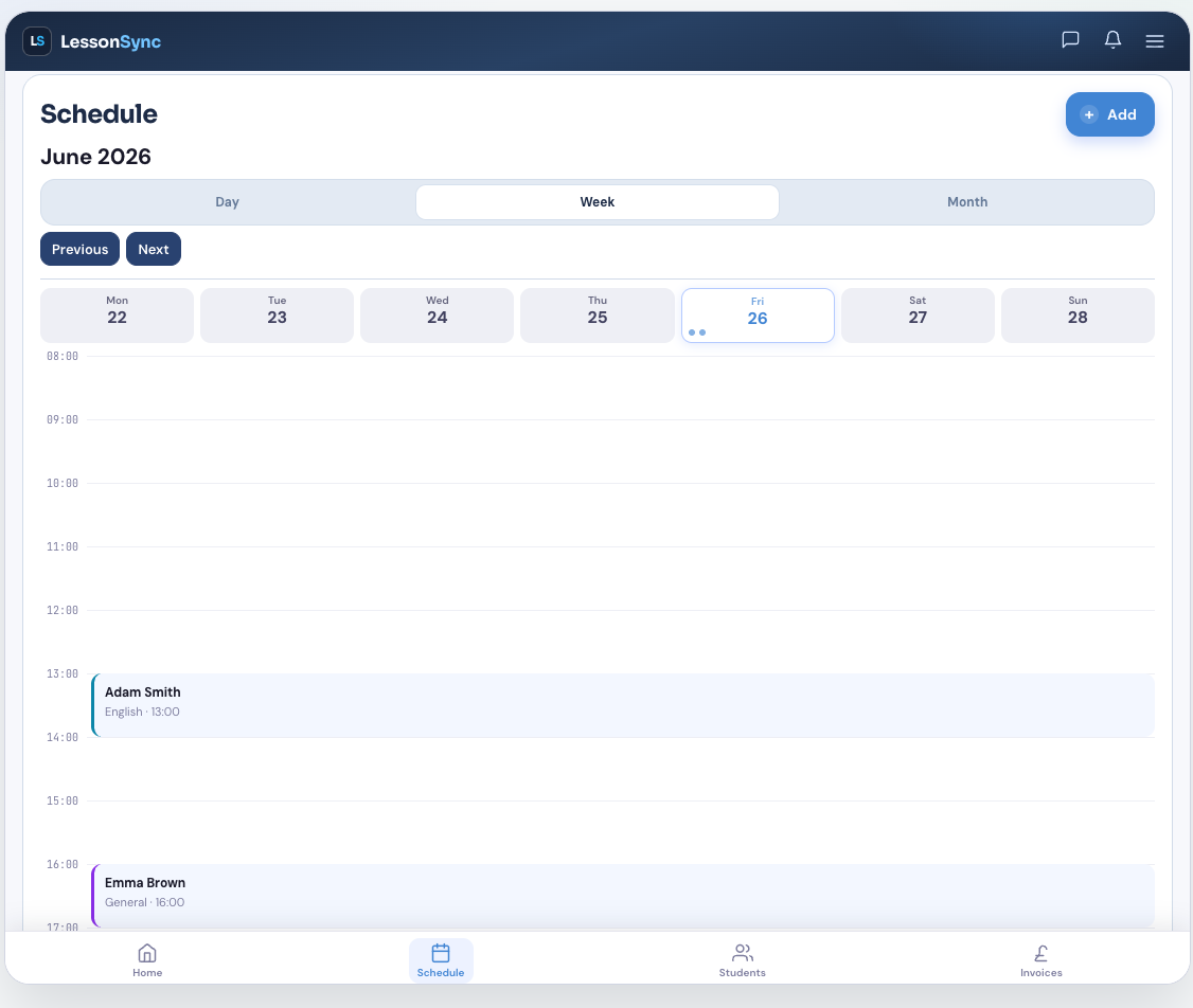 LessonSync schedule view